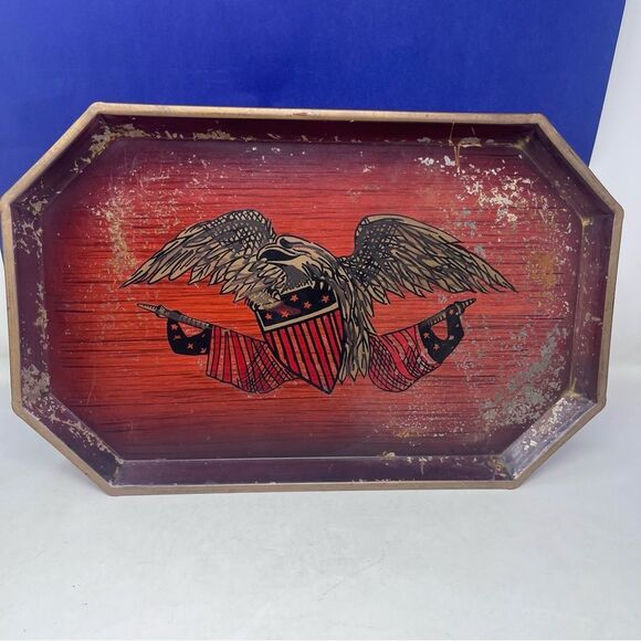 1970’s Nashco Hexagon Metal Tray Bald Eagle Patriotic - Picture 1 of 9